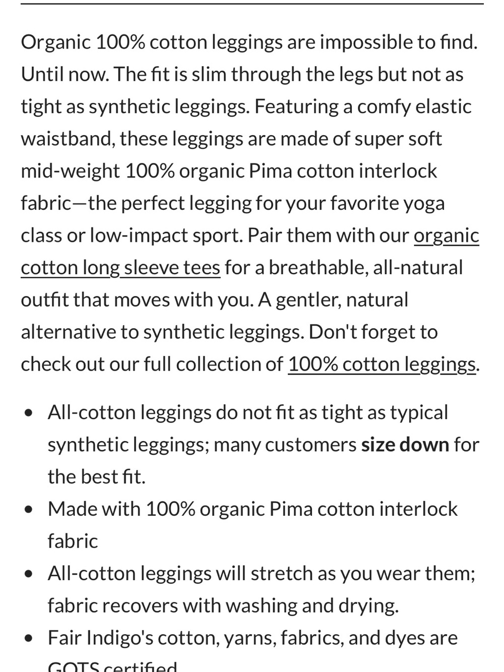 Fair Indigo 100% cotton leggings.